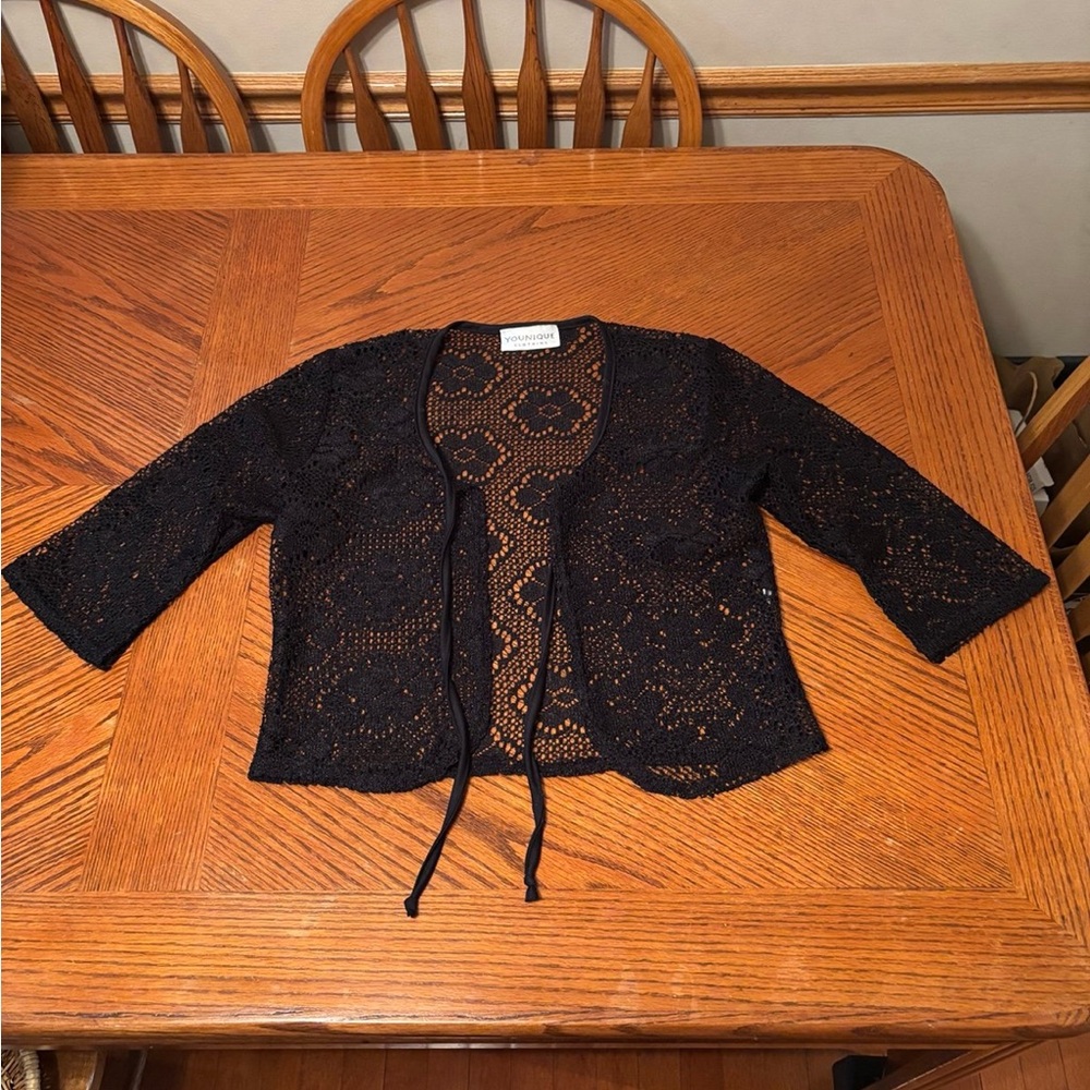 Younique Clothing Womens Black Open Knit Cardigan Sweater Medium